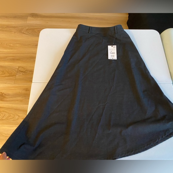 Zara Gray Asymmetrical Cape Midi Skirt Mid waist belt loop ZW Collection S NWT - Picture 9 of 16
